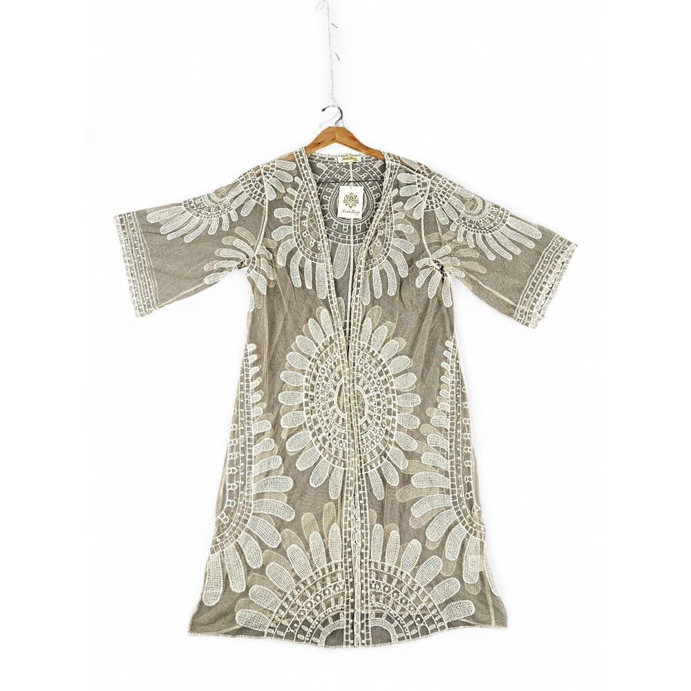 Rebellion Embroidered Sheer Duster Cardigan Kimono -‎ Size L